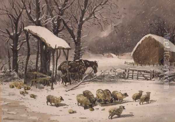Sheep in Winter Oil Painting - John Frederick Herring Snr