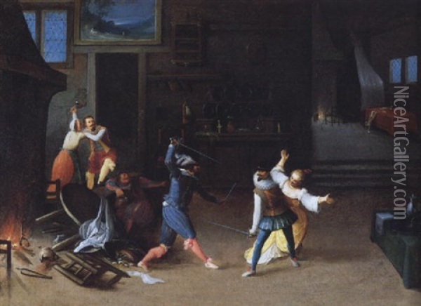 Duell Zweier Kavaliere Oil Painting - Louis de Caullery
