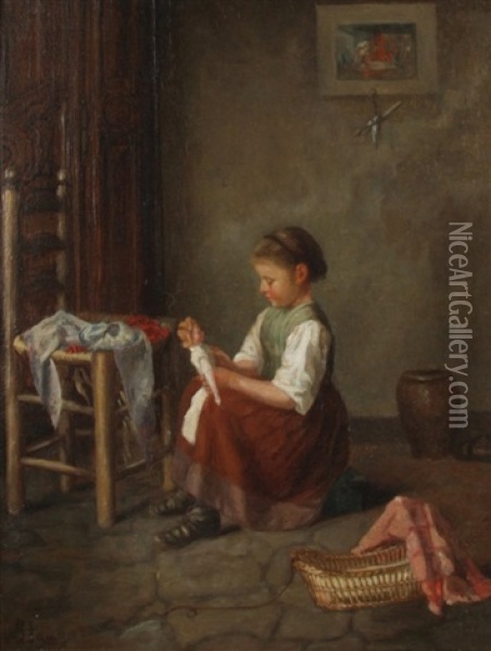Girl With Doll Oil Painting - Jean-Paul Haag