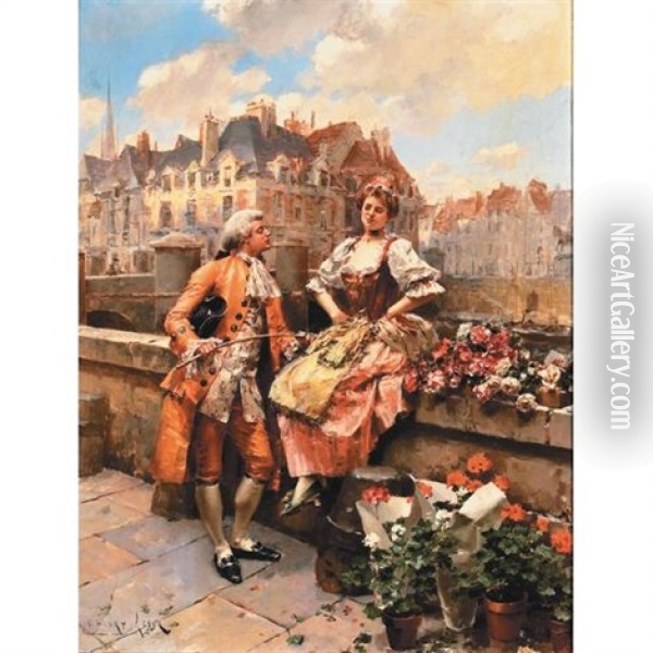 Lover's Dalliance Oil Painting - Henri Victor Lesur