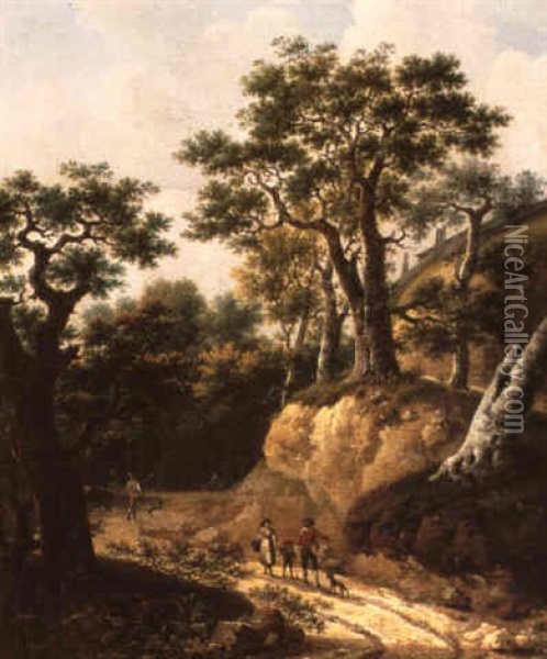 Landscape With Figures On A Path And A Huntsman With His Dog Beyond Oil Painting - Isaac Coene