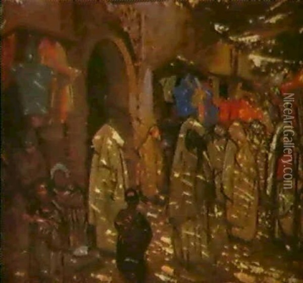 Souk Des Djellabahs Marrakech Oil Painting - Louis Majorelle