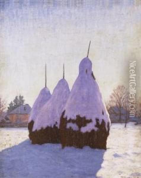 Winter In Nagybanya Oil Painting - Samu Bortsok