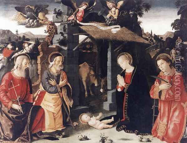 Nativity with Sts Lawrence and Andrew Oil Painting - Antoniazzo Romano