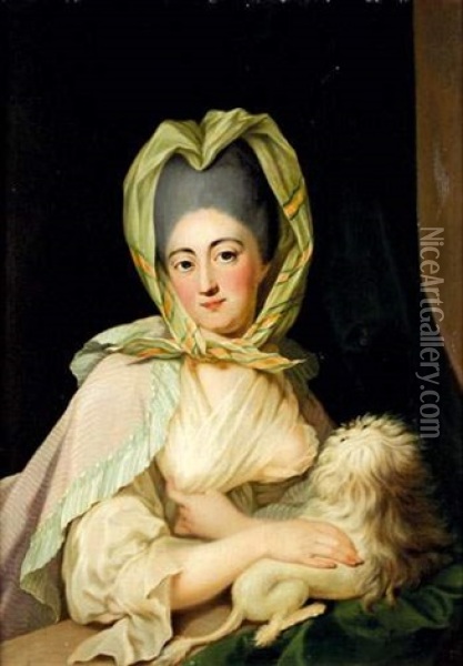 Portrait De Jeune Femme Avec Un Chien Oil Painting - Anna Dorothea Lisiewski