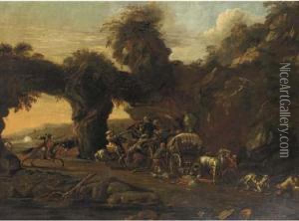 Travellers Ambushed By Brigands On A Mountainous Pass Oil Painting - Francesco Giuseppe Casanova