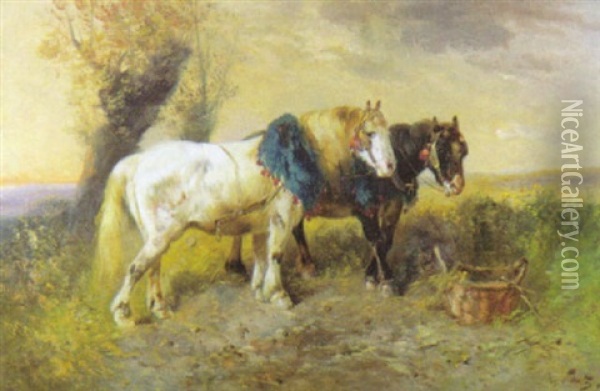 Twee Paarden In Een Landschap Oil Painting - Henry Schouten