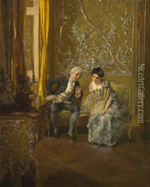Discreet Conversation Oil Painting - Albert Raudnitz