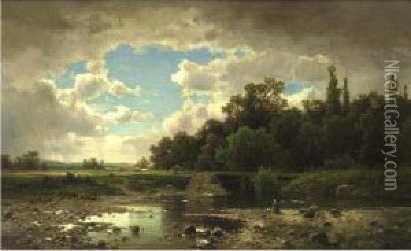 Landscape With Stream Oil Painting - Adolf Chwala