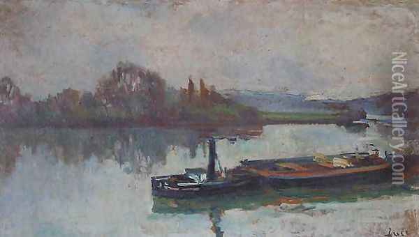 River Scene Oil Painting - Maximilien Luce