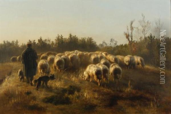 A Shepherd And His Flock Oil Painting - Xavier De Cock