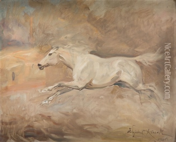 Horse At A Gallop Oil Painting - Woiciech (Aldabert) Ritter von Kossak