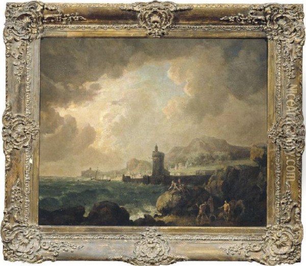 Veduta Di Porto Con Tempesta Oil Painting - Claude-joseph Vernet