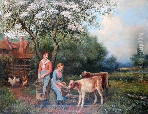 Feeding The Calves Oil Painting - Arthur Trevor Haddon
