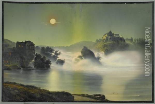 Schaffhausen Falls By Night Oil Painting - Ludwig Bleuler