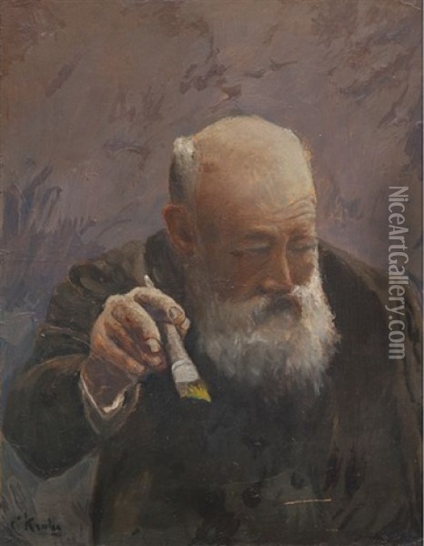 Selvportrett Med Pensel Oil Painting - Christian Krohg