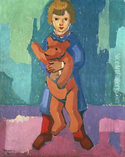 Boy with a Teddy Bear Oil Painting - Axel Torneman