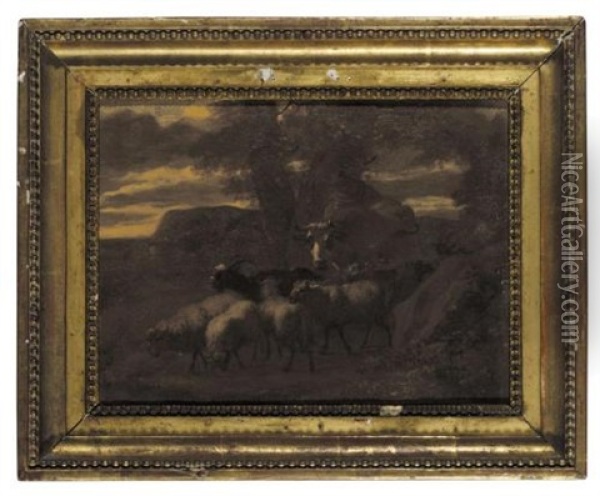 An Italianate Landscape With A Drover And His Herd Oil Painting - Simon van der Does