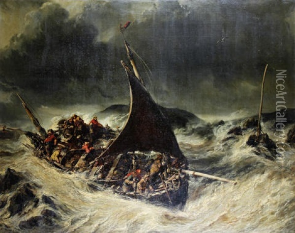 Caught In The Storm Oil Painting - Louis-Gabriel-Eugene Isabey