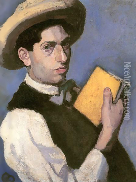Self portrait with Straw Hat 1906 Oil Painting - Paul Brill