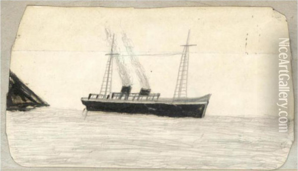 A Steamer Oil Painting - Alfred Wallis