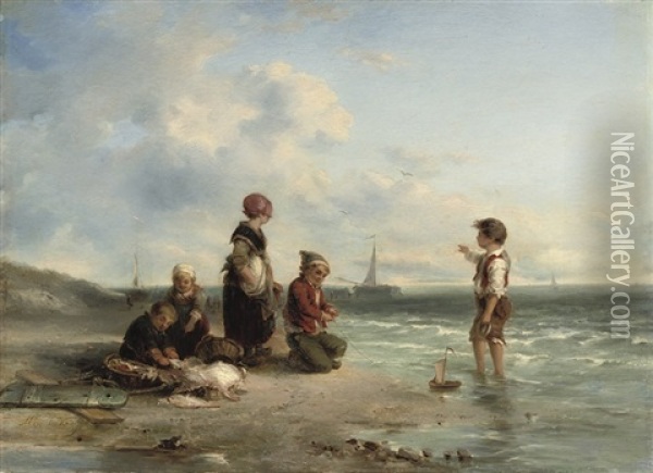 Children Playing On The Beach Oil Painting - Mari ten Kate
