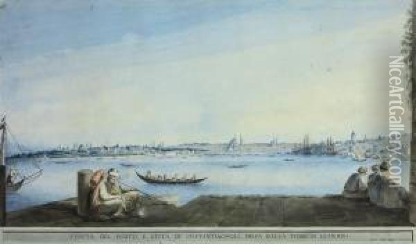 View Of The Port And The City Of Constantinople, From Leander'stower Oil Painting - Luigi Mayer