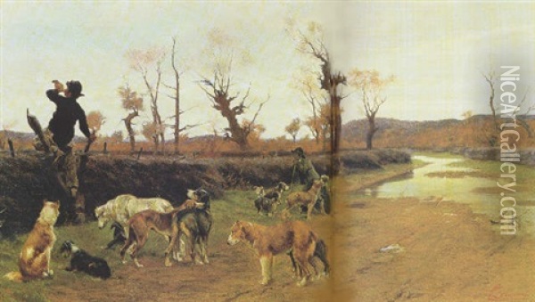 Il Cacciatore E I Suoi Cani Oil Painting - Eugenio Cecconi