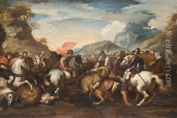 Aufeinandertreffen Von Christlicher Und Turkischer Kavallerie / Scontro Di Cavallerie Cristiana E Turca Oil Painting - Jacques Courtois