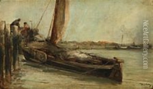 The Fishing Boat Is Being Unloaded Oil Painting - Mari ten Kate