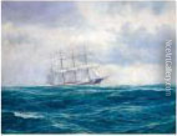 A Tallship In High Seas Oil Painting - Emilios Prosalentis