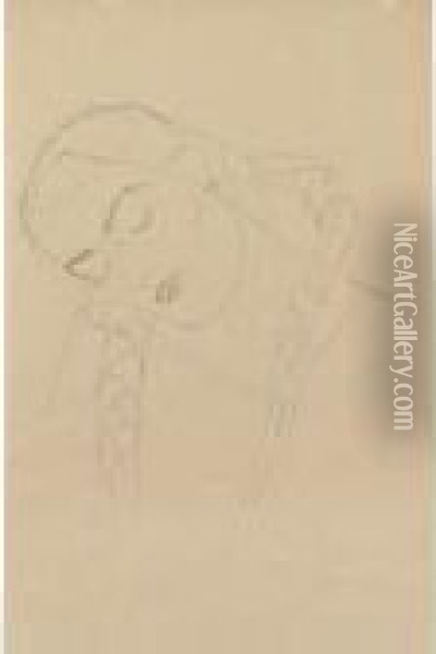 Brustbild Eines Madchens Mit Herabfallenden Zopfen, Den Kopf Nachlinks Geneigt Oil Painting - Gustav Klimt