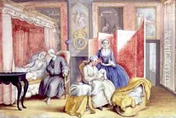 Joseph II 1741-90 at the bedside of his wife Isabella of Parma following the birth of their daughter Maria Theresa 1762-1770 1762 Oil Painting - Archduchess of Austria Maria Christine