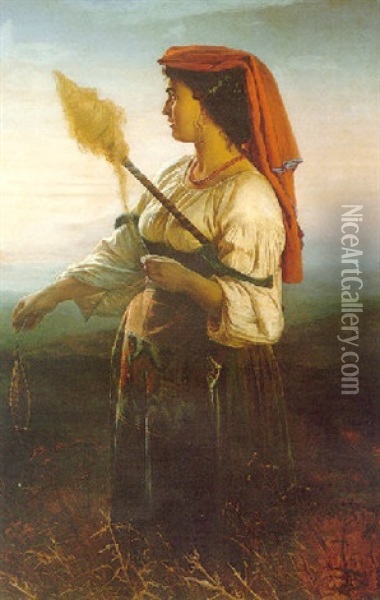 A Neapolitan Beauty Oil Painting - Elisabeth Anna Maria Jerichau-Baumann