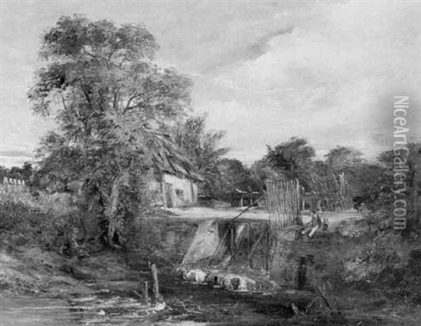 A Lock In Suffolk Oil Painting - John Constable