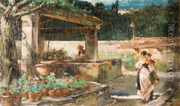 The Garden Oil Painting - Walter Shirlaw