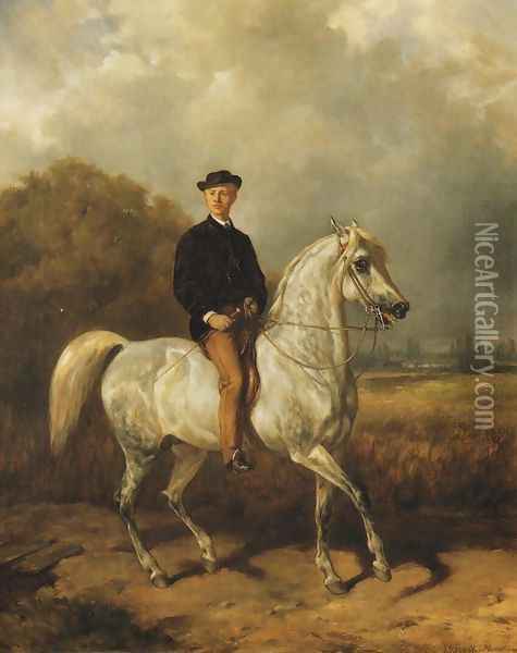Portrait of a Man on Horseback Oil Painting - Juliusz Kossak