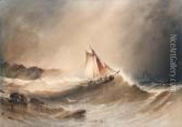 Fishing Vessels On A Stormy Sea Oil Painting - Henry Barlow Carter