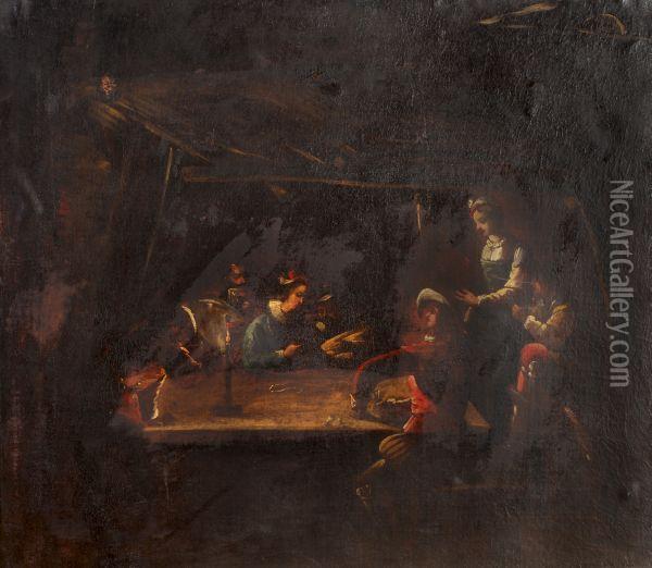 Figures In A Tavern Interior Oil Painting - Jean Tassel