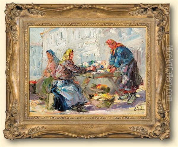 Stall Women In Lvov Oil Painting - Erno Erb