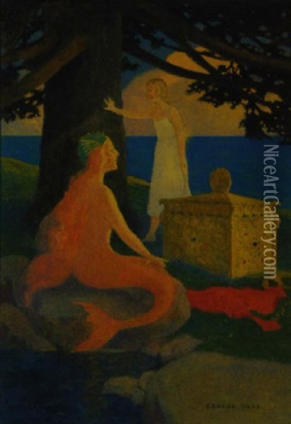 Seated Mermaid And Standing Woman Oil Painting - George Washington Hood