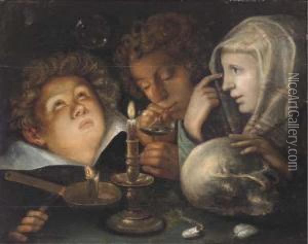 A Vanitas Allegory: Homo Bulla Est Oil Painting - Andries Jacobsz. Stock