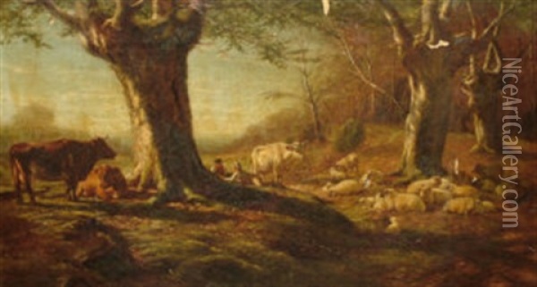 Drovers Resting In A Wooded Landscape Oil Painting - William Luker Sr.