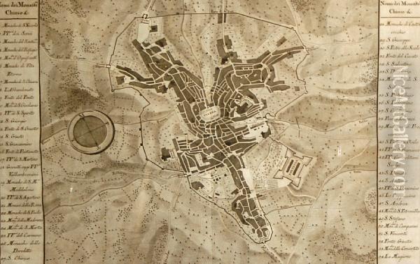 Map Of Pianta Della Citta Di Siena, From Il Viaggio Pittoricodella Toscana Oil Painting - Francesco Fontani