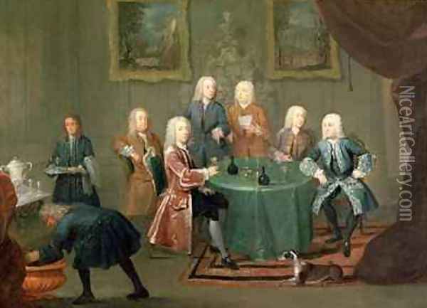 The Brothers Clarke with Other Gentlemen Taking Wine Oil Painting - Gawen Hamilton