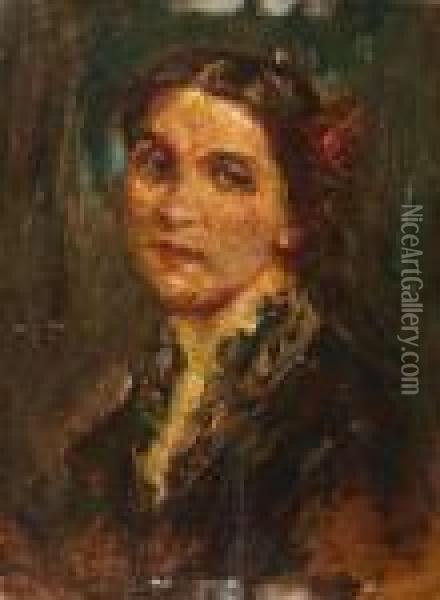 Portrait Of A Lady. Oil Painting - Adolphe Joseph Th. Monticelli