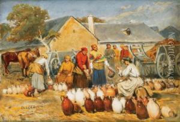 Market In Szolnok Oil Painting - Lajos Deak Ebner