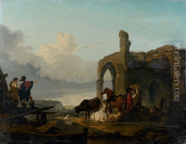 Le Bivouac Dans Les Ruines Oil Painting - Claude Michel Hamon Duplessis