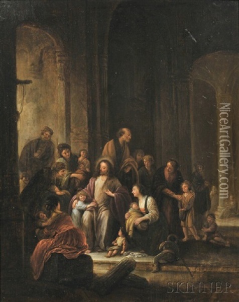Christ Receiving The Children Oil Painting - Pieter de Witte