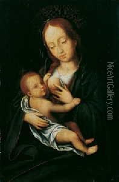Madonna Lactans. Oil Painting - Joos Van Cleve